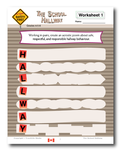 School hallway Safety Worksheet